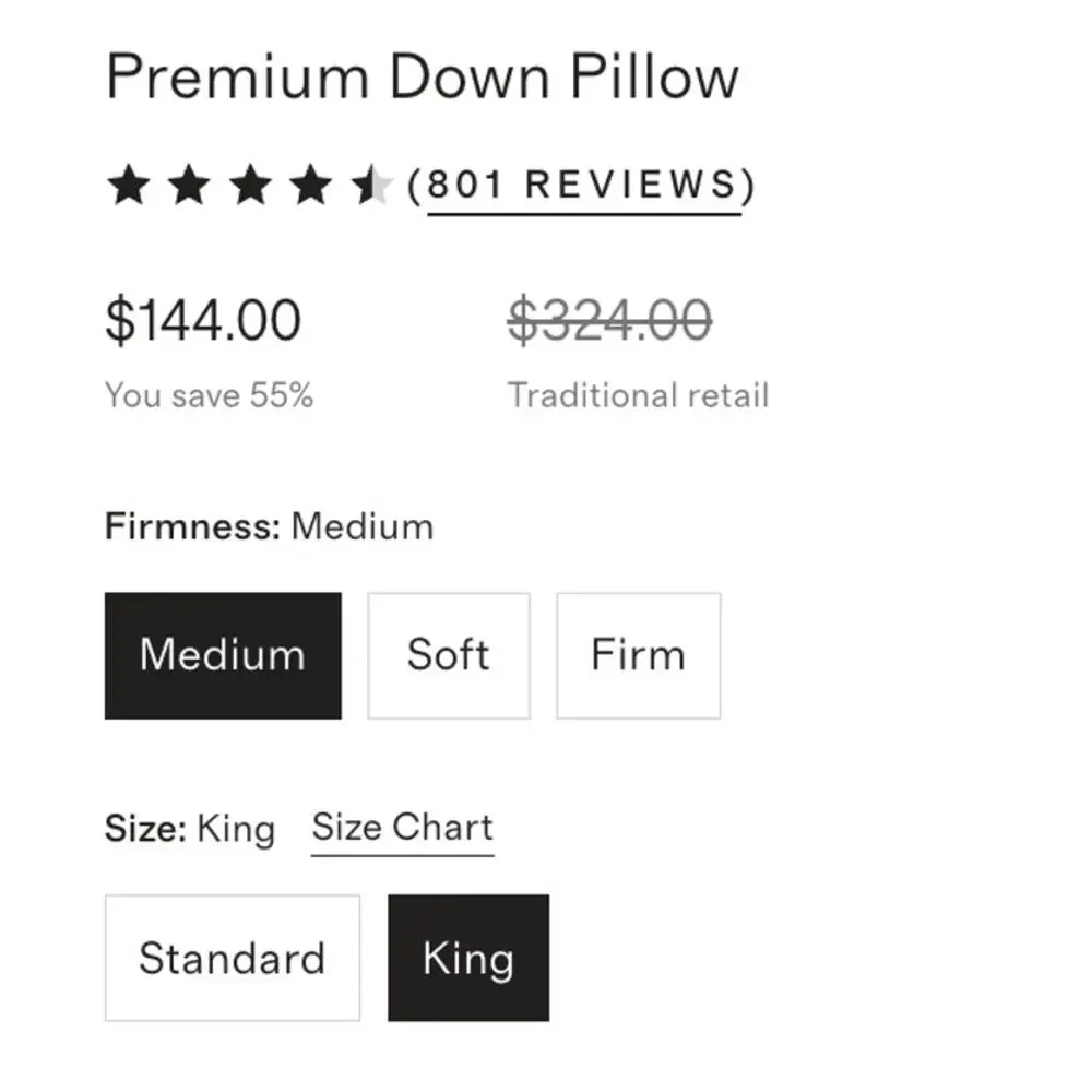Quince Premium Duck Down Pillow in KING Size MEDIUM Fill
